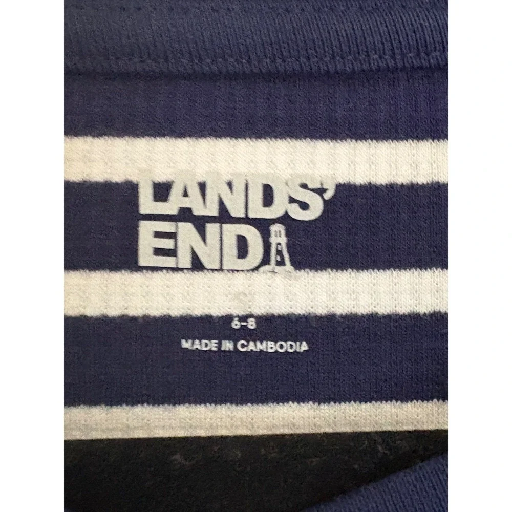 Lands End Womens Waffle Sleep Shirt Navy Ivory‎ Stripe Henley Small NWT